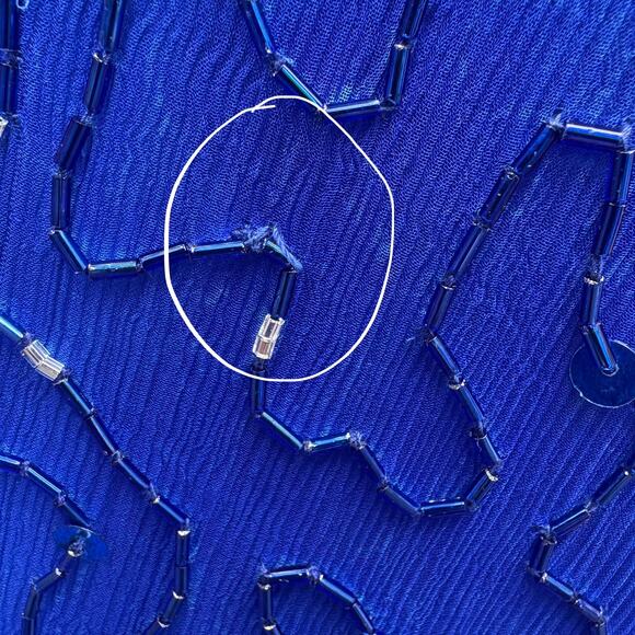 VTG Y2K Beaded Dress Gown Sz 12 Blue Maxi Bodycon Glam Fairycore Evening Formal - Picture 16 of 16